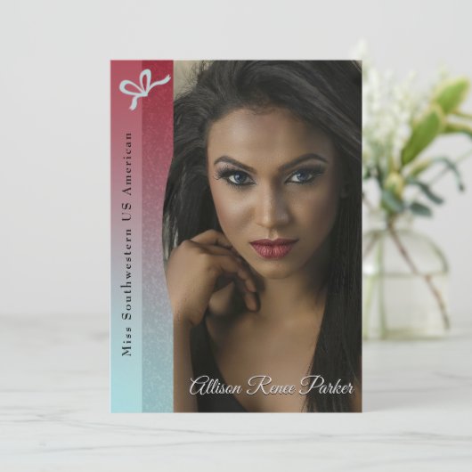 Aqua Glitz Ruby Ombre Pageant Autogrammkarte Einladung (Stehend Vorderseite)