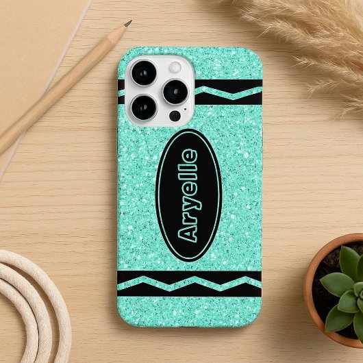 Aqua Glitzer Crayon Individuelle Name iPhone / iPa Case-Mate iPhone Hülle