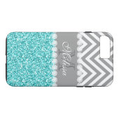 AQUA-GLITZER, GRAMM ZICKZACK, MIT MONOGRAMM Case-Mate iPhone HÜLLE (Rückseite (Horizontal))