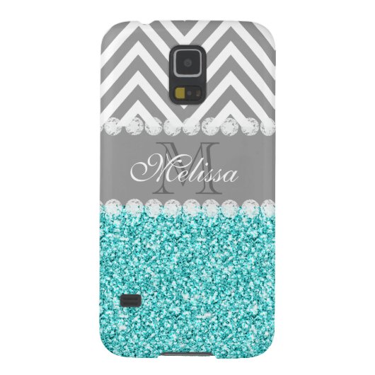 AQUA-GLITZER, GRAMM ZICKZACK, MIT MONOGRAMM Case-Mate SAMSUNG GALAXY HÜLLE (Rückseite)