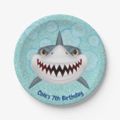 Aqua Glitzer Kids Shark Birthday Paper Tellers Pappteller (Vorderseite)
