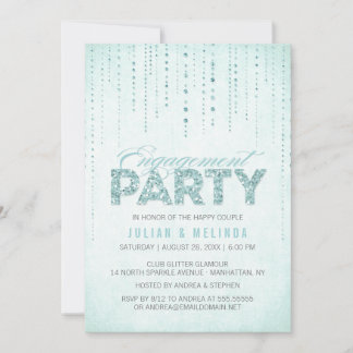 Aqua Glitzer Look Engagement Party Einladung