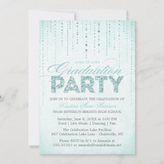 Aqua Glitzer Look Graduation Party Einladung