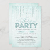 Aqua Glitzer Look Junggeselinnen-Abschied Einladun Einladung (Vorne/Hinten)