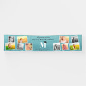 Aqua Glitzer Monogram 10 Foto Graduation Party Banner (Horizontal)