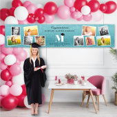 Aqua Glitzer Monogram 10 Foto Graduation Party Banner