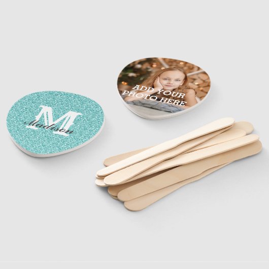 Aqua Glitzer Monogram Handfan Fächer (Non-assembled)