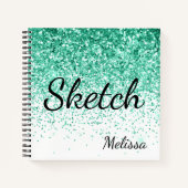 Aqua Glitzer Monogram Sketchbook Notebook Notizblock (Vorderseite)