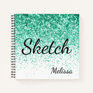 Aqua Glitzer Monogram Sketchbook Notebook Notizblock