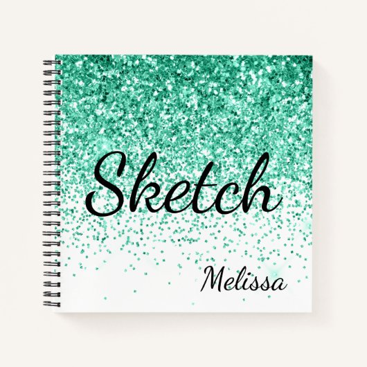 Aqua Glitzer Monogram Sketchbook Notebook Notizblock (Vorderseite)