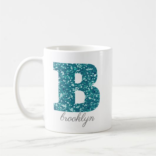 Aqua Glitzer Muster Letter B Tasse (Links)