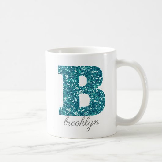 Aqua Glitzer Muster Letter B Tasse (Rechts)