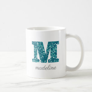 Aqua Glitzer Muster Letter M Name Tasse