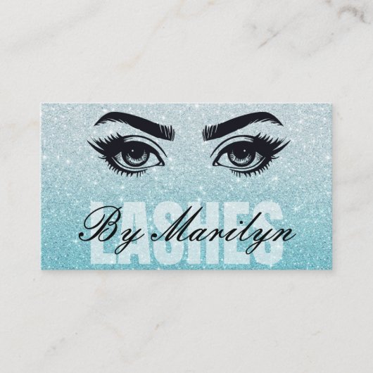 Aqua Glitzer Ombre Lash Tech QR Code Scannable Visitenkarte (Vorderseite)