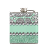 Aqua-Glitzer-Paisley-diamante de Flachmann (Rückseite)