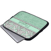 Aqua-Glitzer-Paisley-diamante de Laptopschutzhülle (Vorne Knopf)