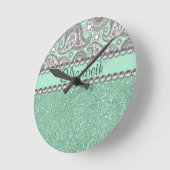 Aqua Glitzer Paisley Kristall Druckmuster Runde Wanduhr (Winkel)