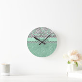 Aqua Glitzer Paisley Kristall Druckmuster Runde Wanduhr (Zuhause)