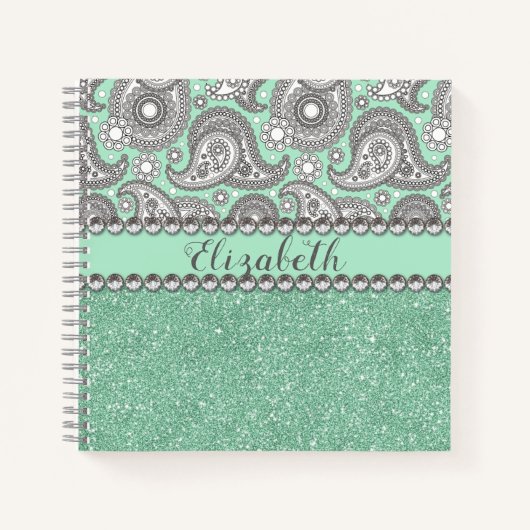 Aqua Glitzer Paisley Kristall Personalize Notizblock (Vorderseite)