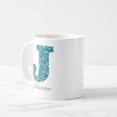 Aqua Glitzer Pattern Letter J Tasse (Vorderseite Links)