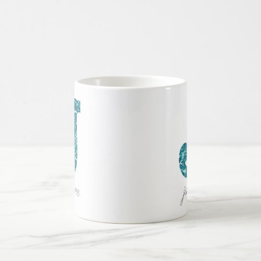 Aqua Glitzer Pattern Letter J Tasse (Mittel)