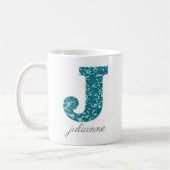 Aqua Glitzer Pattern Letter J Tasse (Links)