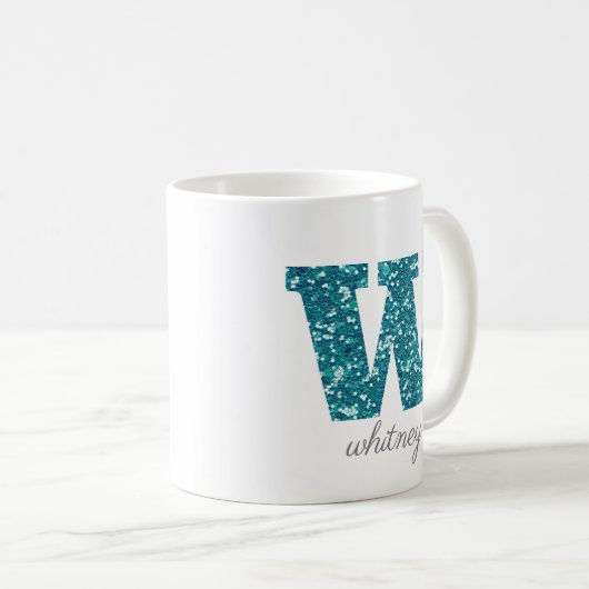 Aqua Glitzer Pattern Letter W Tasse (VorderseiteRechts)