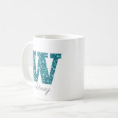 Aqua Glitzer Pattern Letter W Tasse (Vorderseite Links)