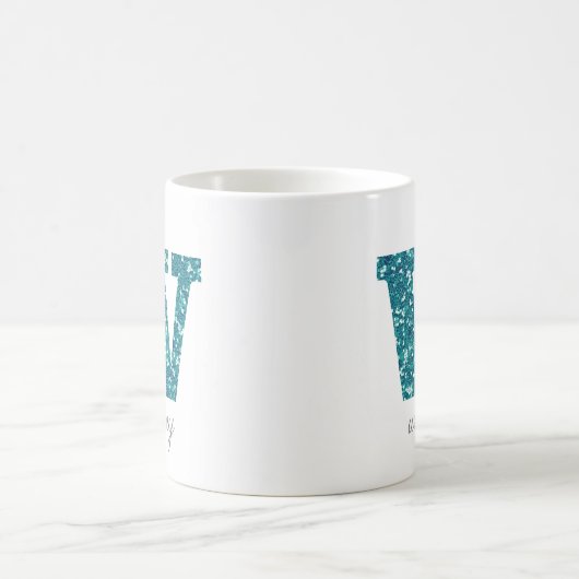 Aqua Glitzer Pattern Letter W Tasse (Mittel)