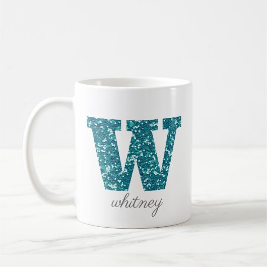 Aqua Glitzer Pattern Letter W Tasse (Links)