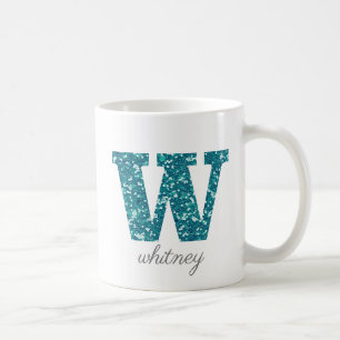 Aqua Glitzer Pattern Letter W Tasse
