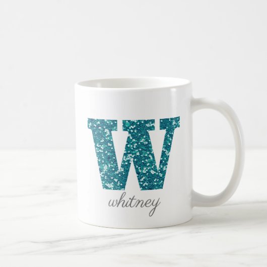 Aqua Glitzer Pattern Letter W Tasse (Rechts)