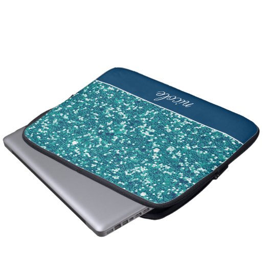 Aqua Glitzer Pattern Personalisiert Laptopschutzhülle (Vorne Knopf)
