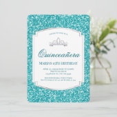 Aqua Glitzer Quinceañera Einladungen (Stehend Vorderseite)