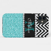 AQUA GLITZER SCHWARZ ZICKZACK MIT MONOGRAMM Case-Mate iPhone HÜLLE (Rückseite (Horizontal))