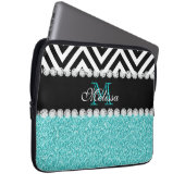 AQUA-GLITZER-SCHWARZ-ZICKZACK MIT MONOGRAMM LAPTOPSCHUTZHÜLLE (Vorne Rechts)