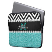 AQUA-GLITZER-SCHWARZ-ZICKZACK MIT MONOGRAMM LAPTOPSCHUTZHÜLLE (Vorderseite Links)