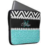 AQUA-GLITZER-SCHWARZ-ZICKZACK MIT MONOGRAMM LAPTOPSCHUTZHÜLLE (Vorne Rechts)