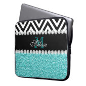 AQUA-GLITZER-SCHWARZ-ZICKZACK MIT MONOGRAMM LAPTOPSCHUTZHÜLLE (Vorderseite Links)