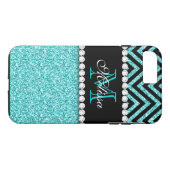 AQUA-GLITZER-SCHWARZ-ZICKZACK MONOGRAMM Case-Mate iPhone HÜLLE (Rückseite (Horizontal))