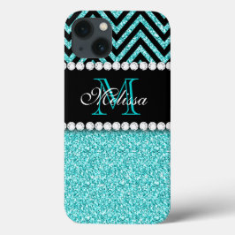 AQUA GLITZER SCHWARZ ZICKZACK MONOGRAMM Case-Mate iPhone HÜLLE