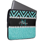 AQUA-GLITZER-SCHWARZ-ZICKZACK MONOGRAMM LAPTOPSCHUTZHÜLLE (Vorne Rechts)