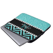 AQUA-GLITZER-SCHWARZ-ZICKZACK MONOGRAMM LAPTOPSCHUTZHÜLLE (Vorne Knopf)