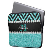 AQUA-GLITZER-SCHWARZ-ZICKZACK MONOGRAMM LAPTOPSCHUTZHÜLLE (Vorderseite Links)
