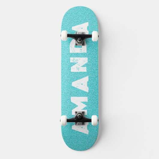 Aqua Glitzer Skateboard Grunge personalisierter Na (Vorderseite)