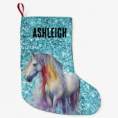 Aqua Glitzer Sparkle Unicorn Name Kleiner Weihnachtsstrumpf (Vorderseite)
