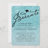 Aqua Glitzer Stilvolle Graduiertenparty Einladung (Vorderseite)