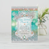 Aqua Glitzer Tiara Sweet 16 Einladung (Stehend Vorderseite)