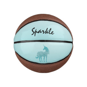 Aqua Glitzer Unicorn personalisiert Mini Basketball