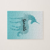 Aqua Glitzer Unicorn personalisiertes Zitat Puzzle (Horizontal)